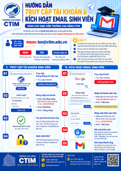 Hướng dẫn truy cập tài khoản và kích hoạt email sinh viên Cao đẳng CTIM